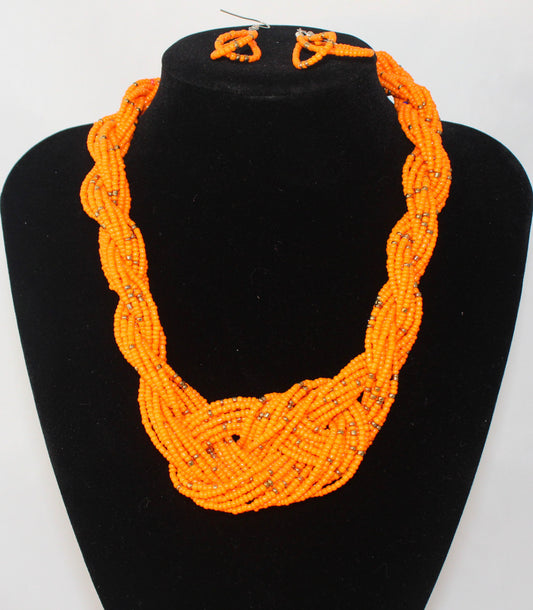 Twisted Beads Necklace and Earrings 2 PC Set - Nubian Goods