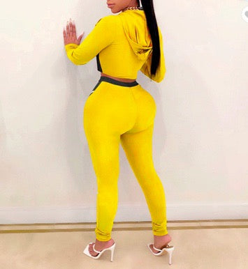 Two Piece Crop Top Hoodie And High Waist Pants Set