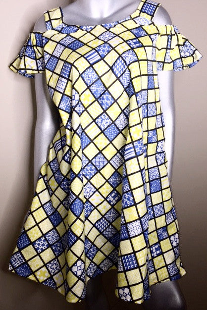 Ladies Ankara off shoulder dress - Nubian Goods